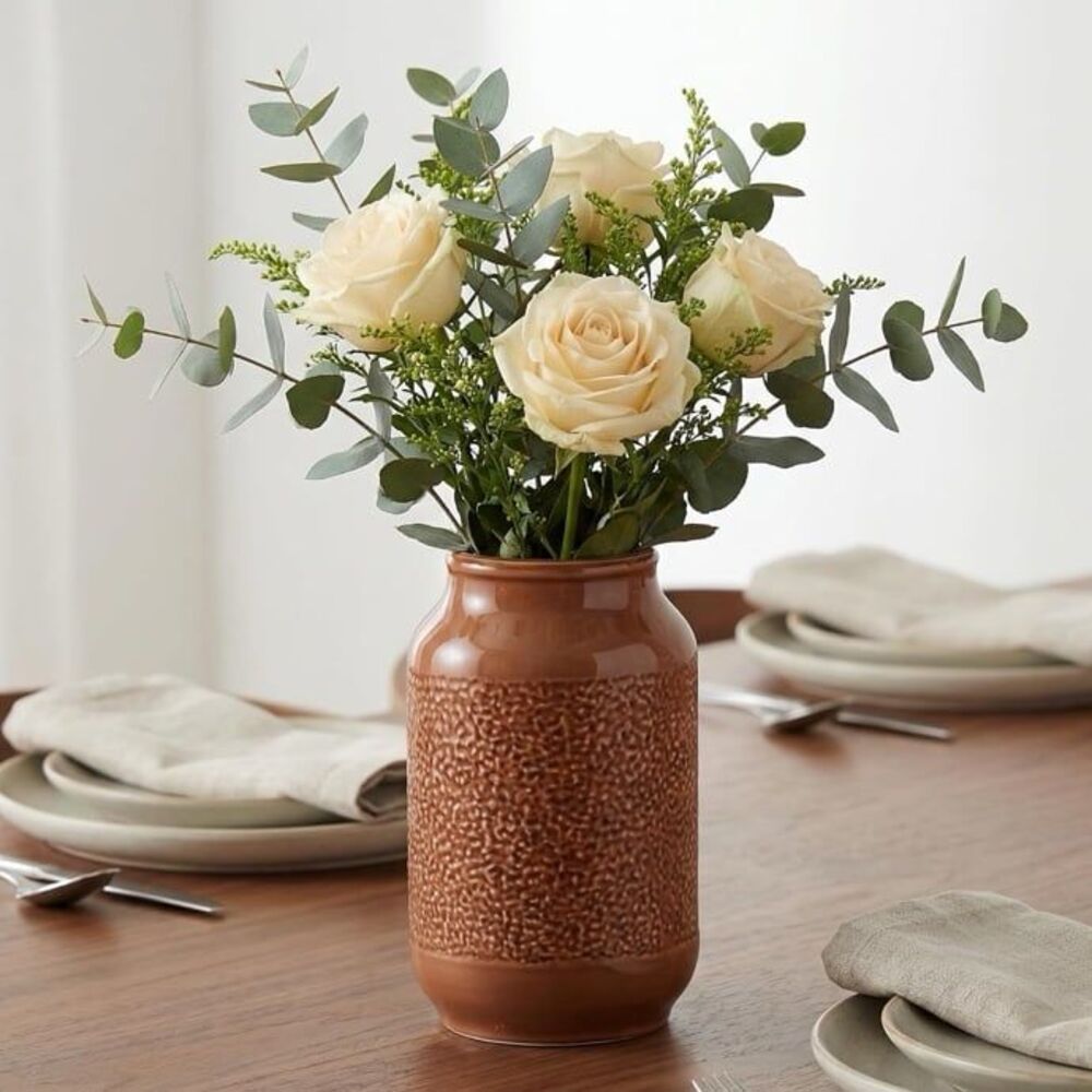 Ceramic Flower Vase Home Decor - 9 Inch Brown Modern